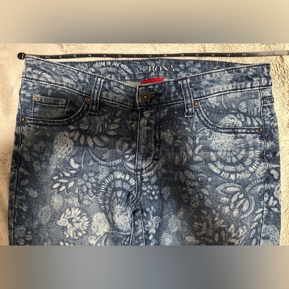 Merona Jeans Womens Size 4 Ankle Skinny Floral Print Blue Denim Jeans - Picture 2 of 11